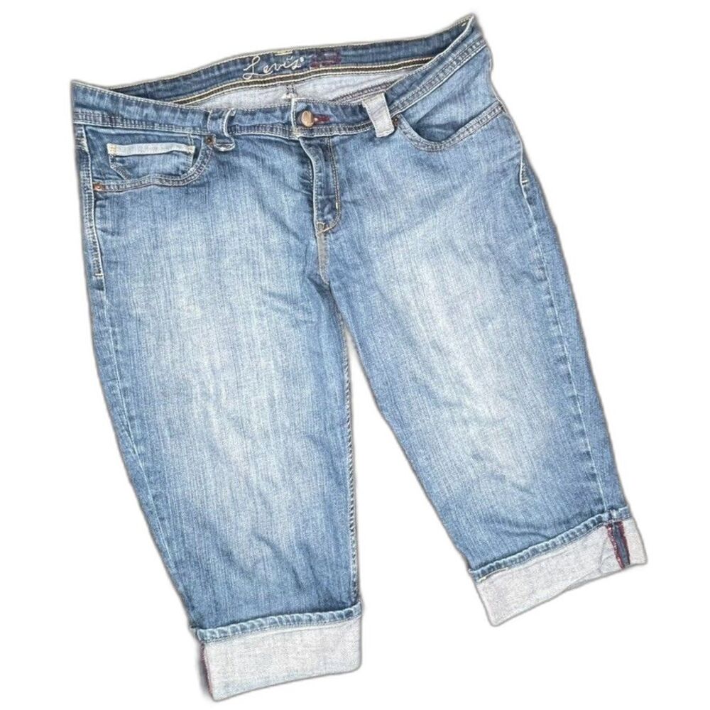 Levis Capri Pant Denim Jeans Cuffed Regular Wash sz 32 Curve Beltloop accents
